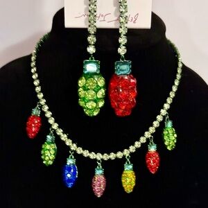 Betsey Johnson Christmas Holiday Jingle Bling Lights Necklace & Earring Set NEW